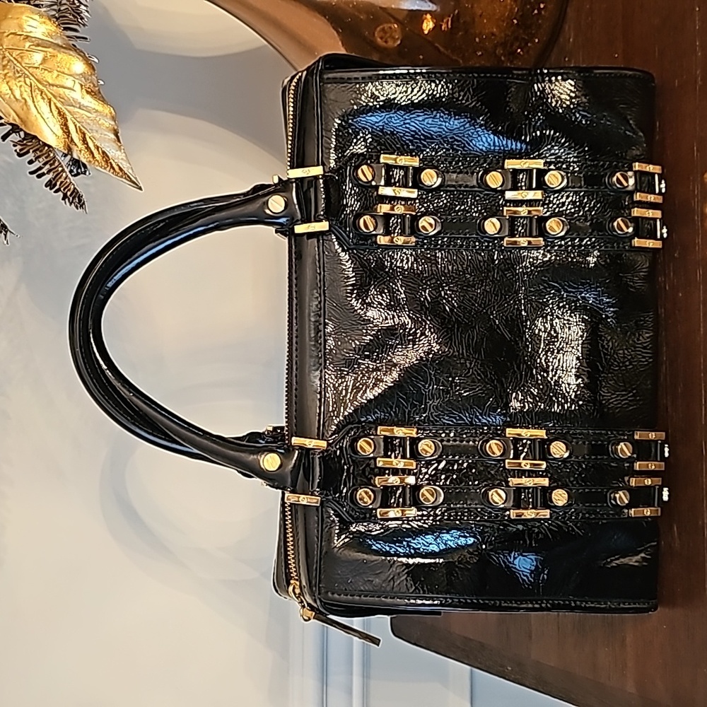 Tory Burch Black Leather Satchel with Gold Hardware